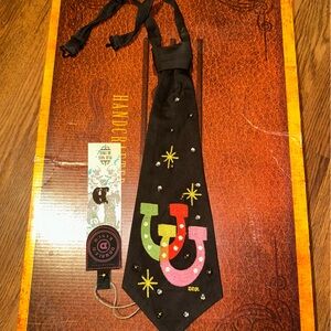 Double D Ranch Black Tie with Colorful Horseshoes